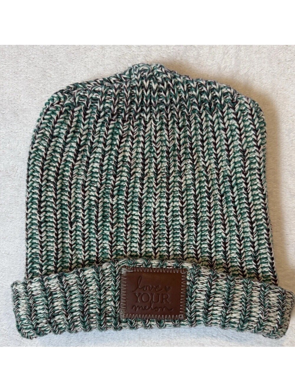 LOVE YOUR MELON Beanie Women OS Slouch Heather Green Knit Hat Cotton Made in USA